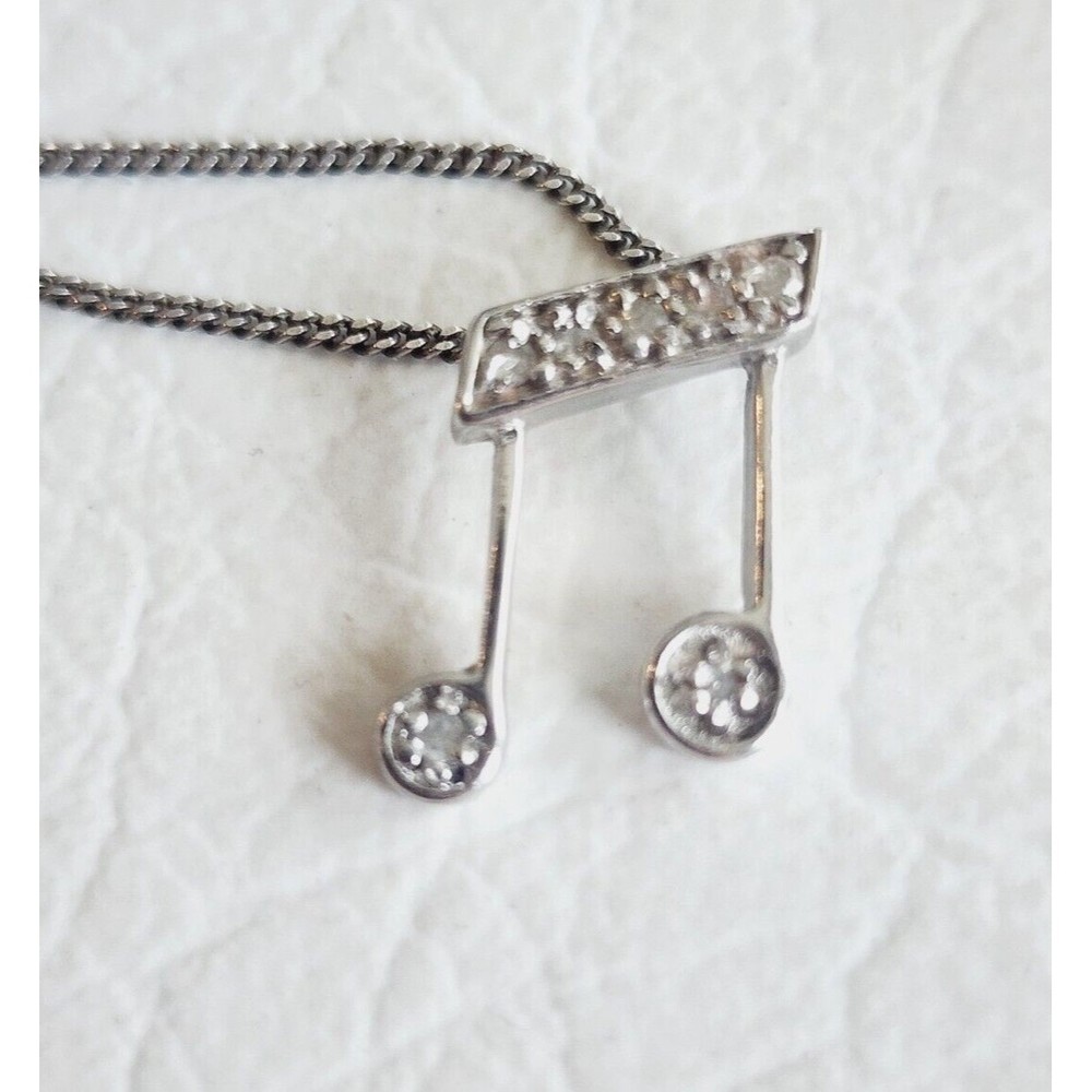 DESIGNER 925 DIAMOND ACCENT MUSIC NOTE STERLING SILVER PENDANT CHAIN NECKLACE